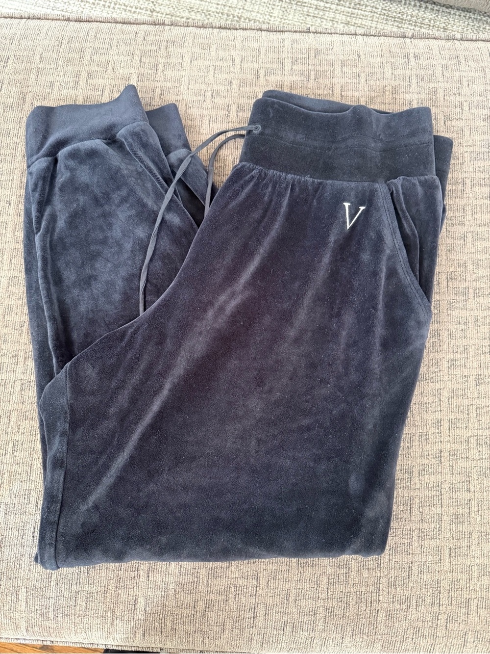 Victoria's Secret Black Velour Joggers with V Logo